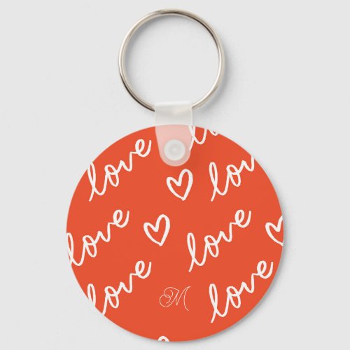 Initial _ Love lettering  hearts drawing in red Keychain