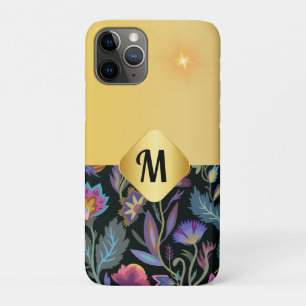 Initial Luxury artwork with Victorian flowers Gold iPhone 11 Pro Case