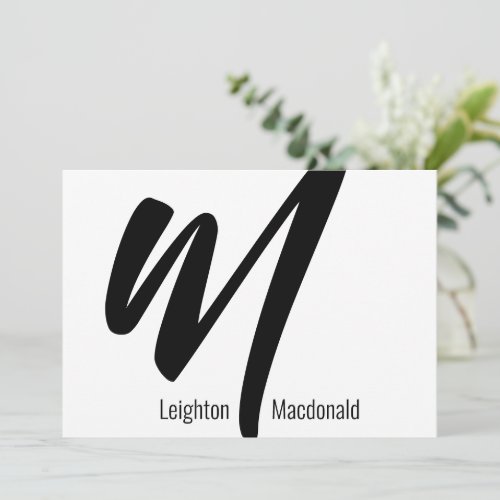 Initial M Black White Modern Bold Typography Thank You Card