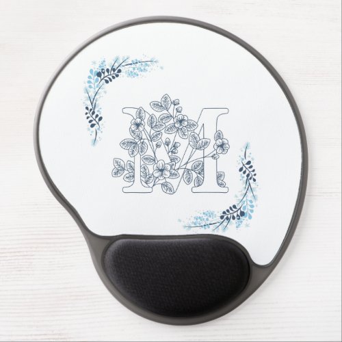 Initial M Blue Monogram Calm Floral Gel Mouse Pad