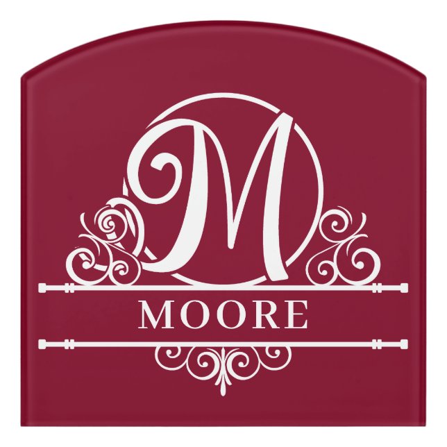 Initial M Family Name Split Monogram Door Sign (Contour Front)
