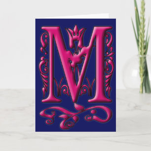 Initial M Fuschia Navy Monogram Card