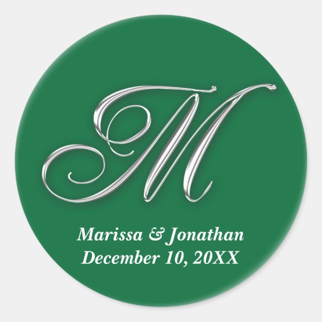 Initial M green monogram custom name favor seal (Front)