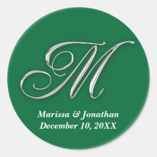 Initial M green monogram custom name favor seal