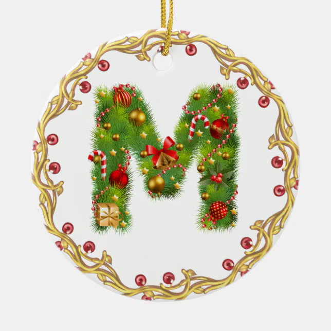initial M monogrammed christmas ornament - circle | Zazzle