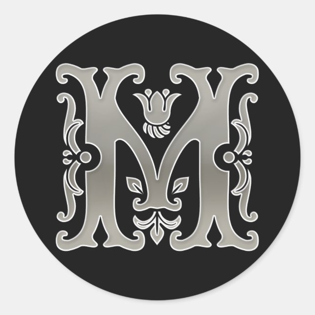 Initial M Round Sticker in silver (Front)