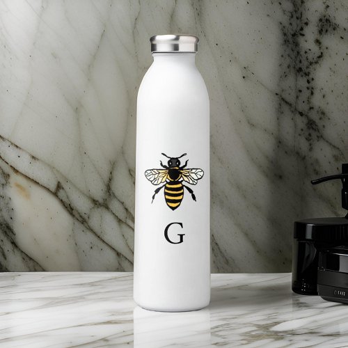 Initial Minimalist Bee Typography Water Bottle