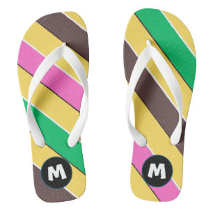 Initial Modern colorful retro stripes l Yellow Flip Flops