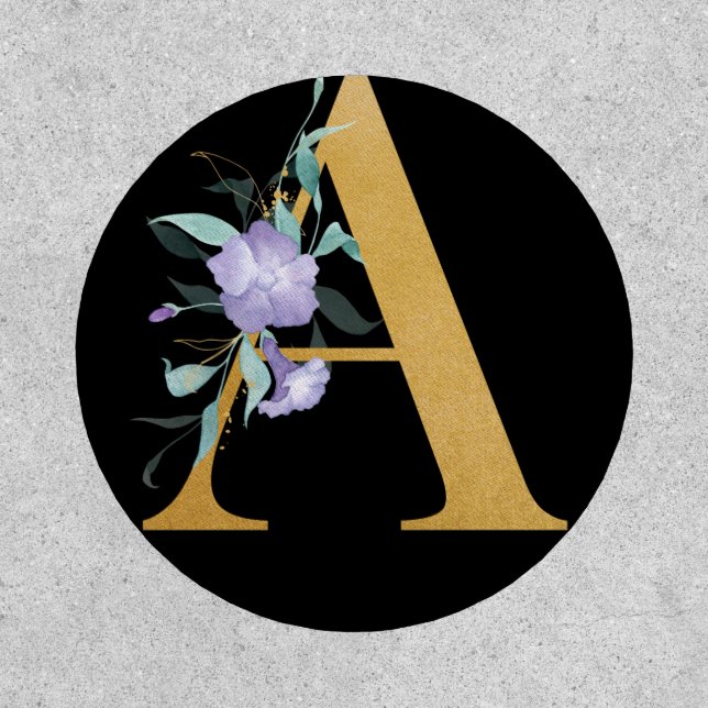 Initial Monogram A Gold Alphabet Letter Purple Patch (Front)
