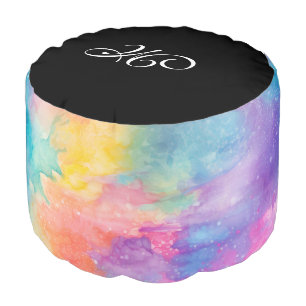 *~* Initial MONOGRAM Abstract Rainbow Colorful Pouf