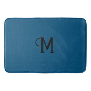 Initial Monogram Agate Blue Jewel Tone Solid Color Bath Mat