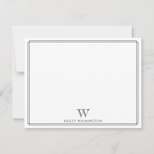 Initial Monogram Black Double Border Professional Note Card