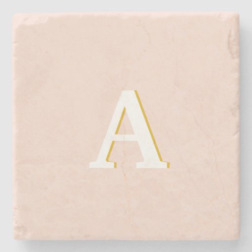Initial Monogram Blush Pink Vintage Marble Stone Coaster