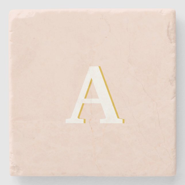 Initial Monogram Blush Pink Vintage Marble Stone Coaster (Front)