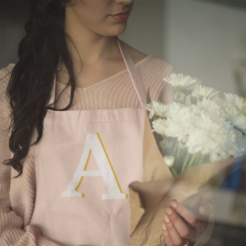 Initial Monogram Blush Pink Vintage Typography Apron