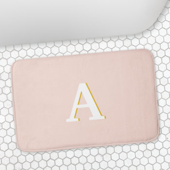 Initial Monogram Blush Pink Vintage Typography Bath Mat by GuavaDesign at Zazzle