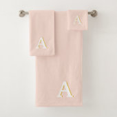 Initial Monogram Blush Pink Vintage Typography Bath Towel Set (Insitu)