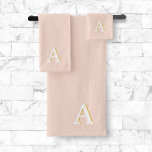 Initial Monogram Blush Pink Vintage Typography Bath Towel Set<br><div class="desc">A simple minimalist initial design using a vintage retro typography in white with a gold shadow on a blush pink background. The letter can easily be customized to create your own monogram design!</div>