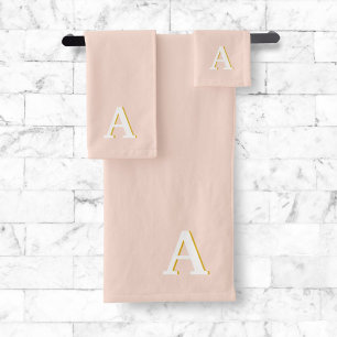 Initial Monogram Blush Pink Vintage Typography Bath Towel Set