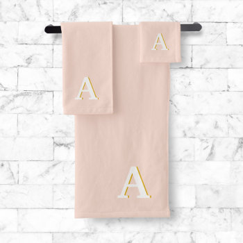 Initial Monogram Blush Pink Vintage Typography Bath Towel Set by GuavaDesign at Zazzle