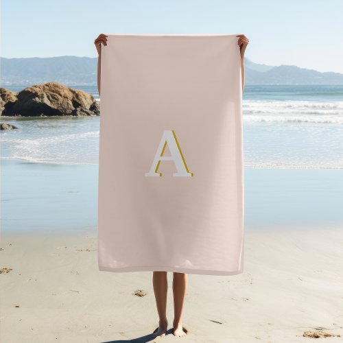 Initial Monogram Blush Pink Vintage Typography Beach Towel