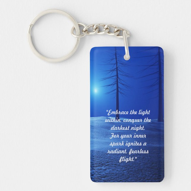 initial monogram boho blue retro forest keychain (Front)