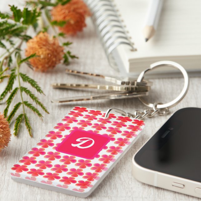 initial monogram botanical cute floral custom keychain (Front Right)
