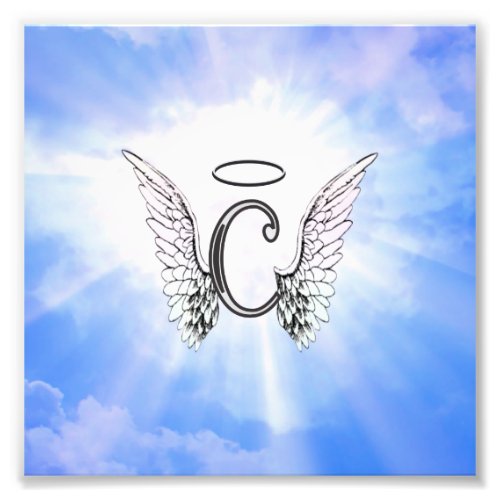 Initial Monogram C With Angel Wings Halo Clouds Photo Print