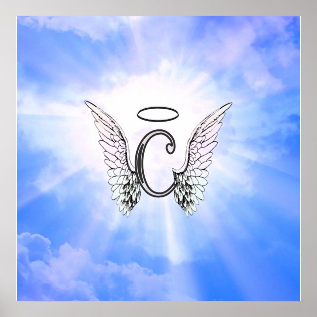 Initial Monogram C With Angel Wings, Halo Clouds Poster (Front)