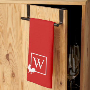 Initial Monogram Chicken Rooster Country Kitchen Towel