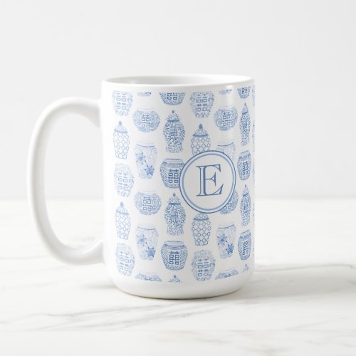 Initial Monogram Classic Blue White China Print Coffee Mug