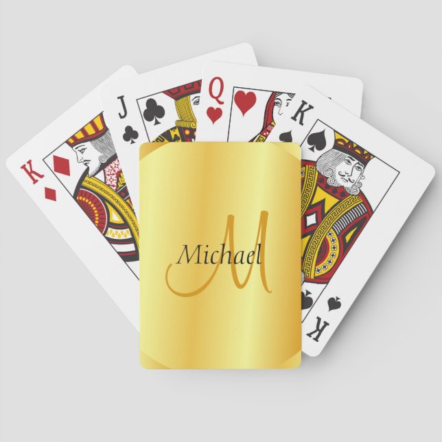 Initial Monogram Custom Elegant Gold Template Poker Cards (Back)