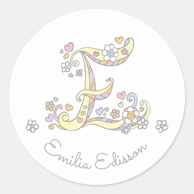 Initial monogram E custom name id name stickers (Front)