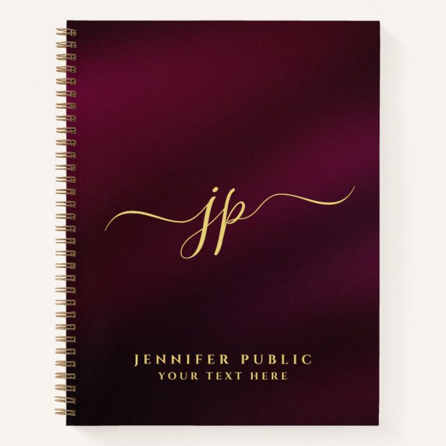 Initial Monogram Elegant Calligraphy Gold Text Notebook (Front)