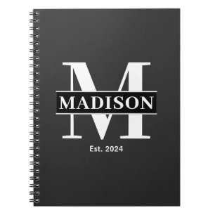 Initial Monogram Family Name Custom Black & White Notebook