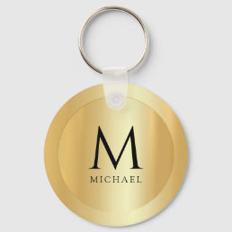 Initial Monogram Faux Gold Name Elegant Template Keychain