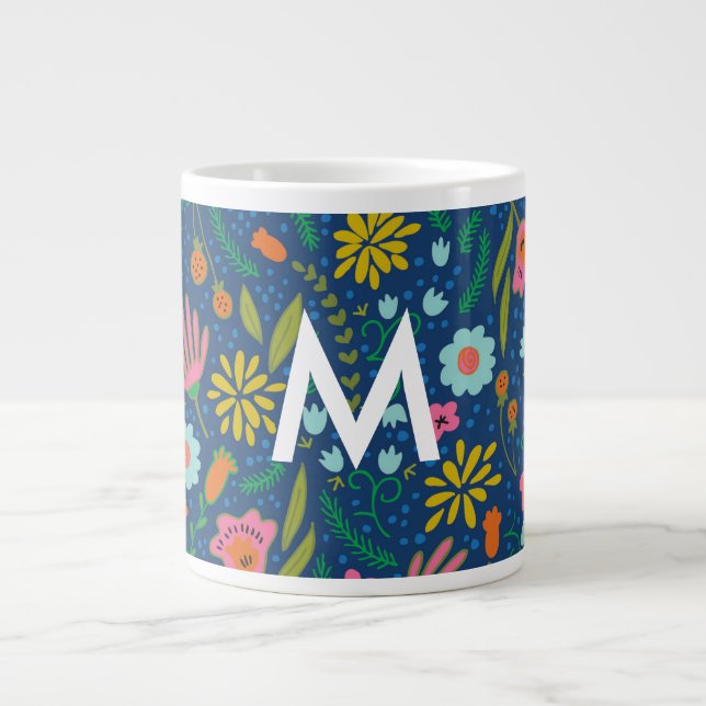 Initial monogram floral Jumbo Mug (Front)
