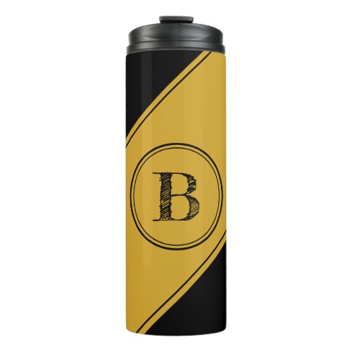 Initial Monogram Geometric Diagonal Black Gold The Thermal Tumbler