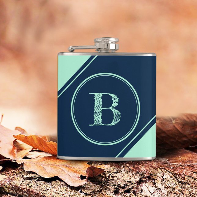 Initial Monogram Geometric Diagonal Blue Mint Flask (Creator Uploaded)