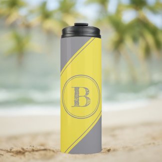 Initial Monogram Geometric Diagonal Gray Yellow