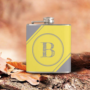 Initial Monogram Geometric Diagonal Yellow Gray Flask