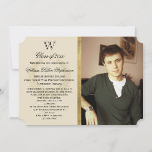Initial Monogram Gold Foil Effect Photo Graduation Invitation