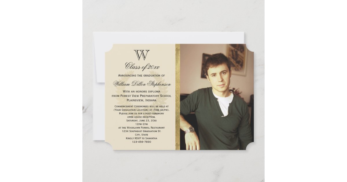Initial Monogram Gold Foil Effect Photo Graduation Invitation | Zazzle
