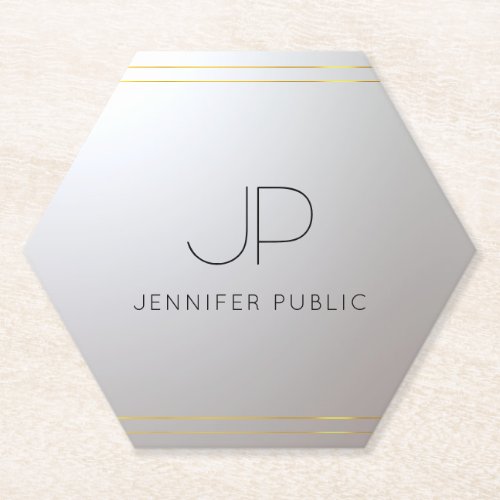 Initial Monogram Gold Silver Template Customize Paper Coaster