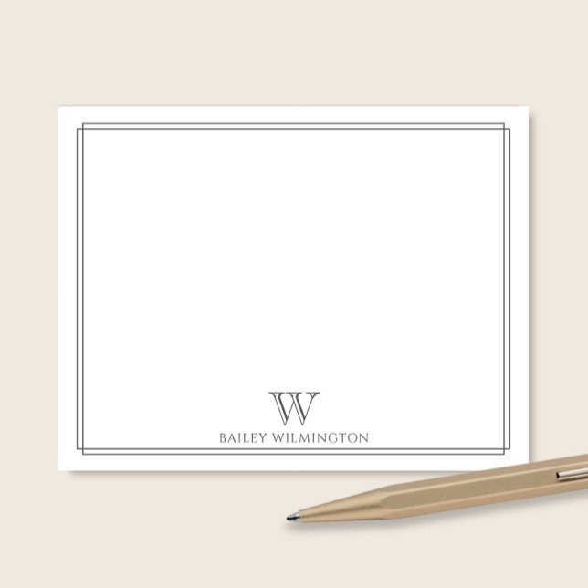 Initial Monogram Gray Double Border Professional Note Card (Creator Uploaded)
