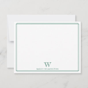 Initial Monogram Hunter Green Modern Border Note Card