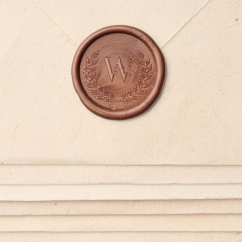 Initial Monogram Laurel Branch Peel Stick Pre Made Wax Seal Sticker