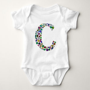 Initial Monogram Letter C Trendy Baby Bodysuit