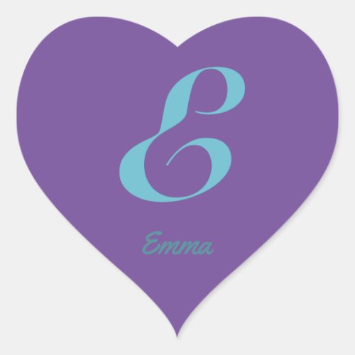 Initial Monogram Letter E Purple Blue cursive text Heart Sticker