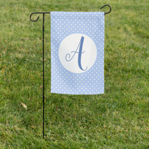 Initial Monogram Light Blue and White Dot Garden Flag